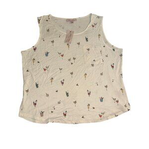 Sleeveless Philosophy Womens Top 2X Cocktails Print With Pocket White Rayon/Span